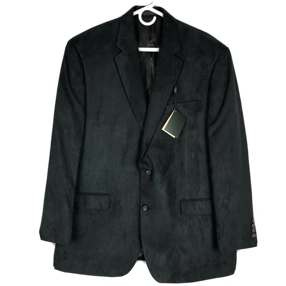 NWT Lauren Ralph Lauren Black Faux Suede Two Button Blazer Size 44 Regular